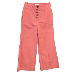 Boden Cotton Linen Blend Wide Leg Pants Womens 8 P Button Fly Dusty Rose 30"x30"